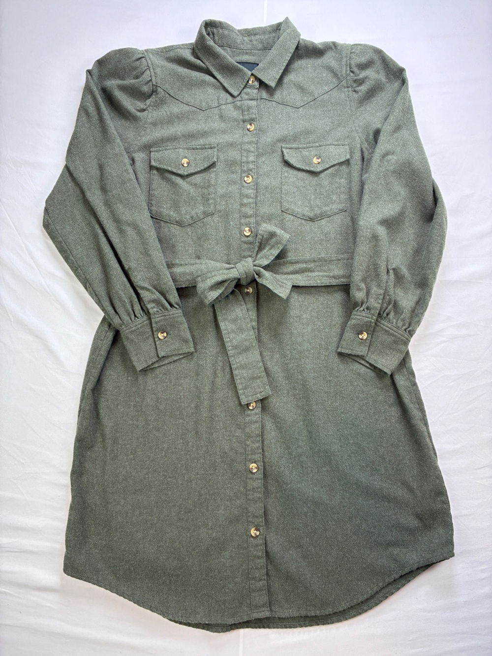 Rails Leona Long Sleeve Cotton Blend Shirtdres Button-Front with Tie Waist Sz L